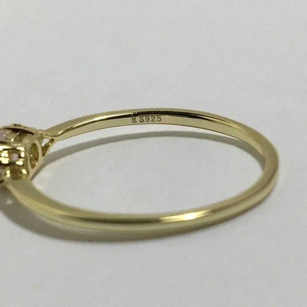 Sterling Silver Ring Size 7 Yellow Gold Plated Pink Lab Created Cubic Zirconia